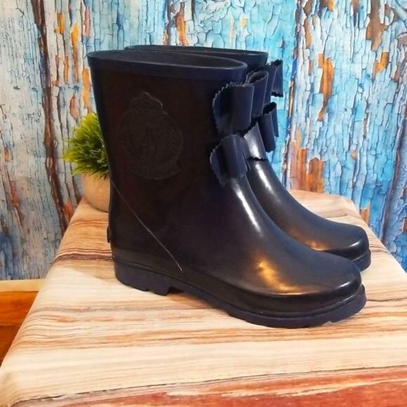 Juicy Couture Bow Accent Navy Rain Boots - Picture 5 of 10